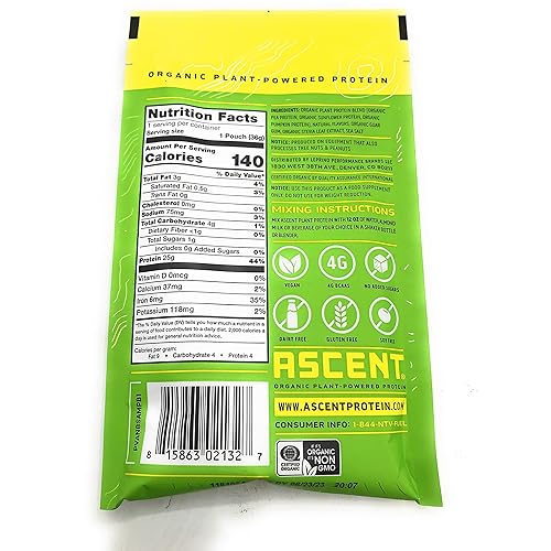 Ascent Organic Vanilla Bean Plant Protein Single, 1.27 OZ
