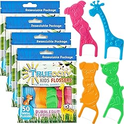 Kids Flossers 4 Pack 200 Total, Cute Animal Shapes Makes Flossing Fun, Kids Floss Picks, Glides Easy Between Teeth, Flosser Helps Prevent Tooth Decay & Gum Disease, Bubble Gum Flavored