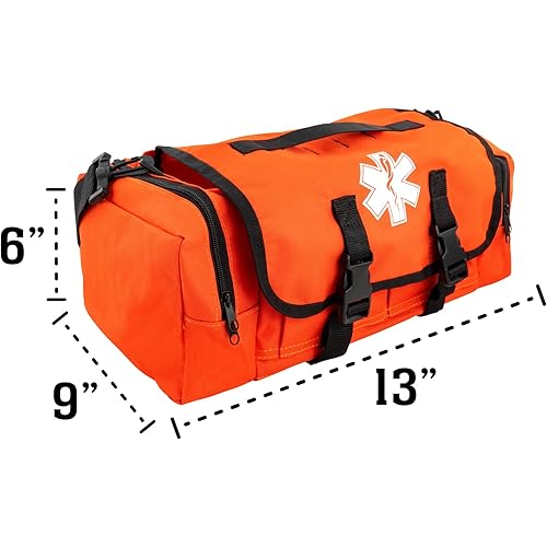 LINE2design Emergency Fire First Responder Kit - Fully Stocked EMS Supplies First Aid Rescue Trauma Fill Kit - EMS EMT Paramedic Complete Lifeguard Medical Supplies for Natural Disasters - Orange
