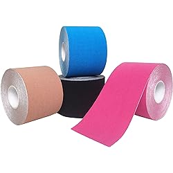 ZFURT Breathable Cotton Kinesiology Tape,4 Rolls 16ft Water Resistant Kinetic Uncut Kinesiology Tape for Knee Pain,Elbow & Shoulder Muscle,Uncut,Latex Free