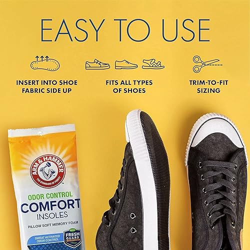 Arm & Hammer Odor Control Comfort Insoles, Pair of Pillow Soft Memory Foam Insoles for Men & Women 1 Pack