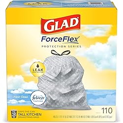 Glad Protection Series Force Flex Drawstring Fresh Clean Odor Shield 13 Gallon 1110ct