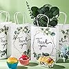 24 Pcs Greenery Eucalyptus Small Thank You Bags Floral Design Paper Gift Bags with Handles Baby Shower Favor Bags Thank You Wedding Bags White Kraft Paper Bags for Birthday Party, 6.3 x 3.1 x 8.7 Inch