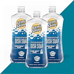 Lemi Shine Natural Liquid Dish Soap - Hard Water Stain Remover - Help Cut Grease & Stuck-on Food, Fresh Lemon Scent, 22 Fluid Ounces Pack of 3
