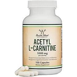 Acetyl L Carnitine 150 Capsules, 75 Day Supply 1,000mg ALCAR for Brain Function Support, Memory, Attention, and Stamina - Manufactured and Tested in The USA by Double Wood Supplements
