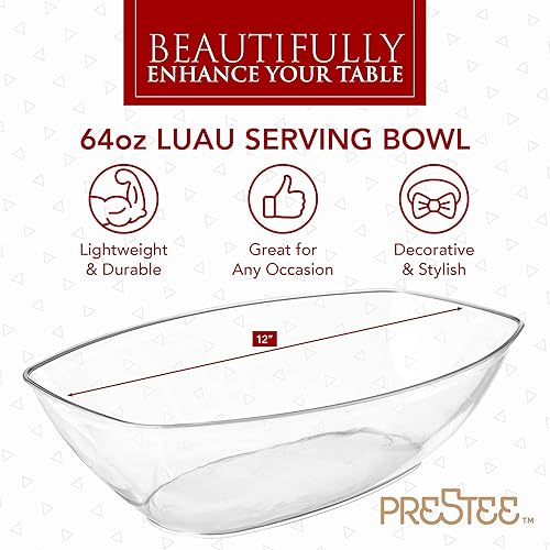 12 Pack Clear Oval Plastic Disposable Serving Bowls 64 oz - Disposable Party Dishes, Taco Bar Serving Set, Chip Bowls for Parties, Snack & Salad Containers, Candy Bowl, Party Bowls for Serving Food