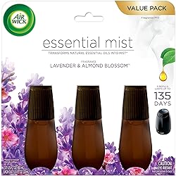 Air Wick Essential Mist Refill, 3ct, Lavender and Almond Blossom, Air Freshener, Essential Oils, Diffuser Not Included