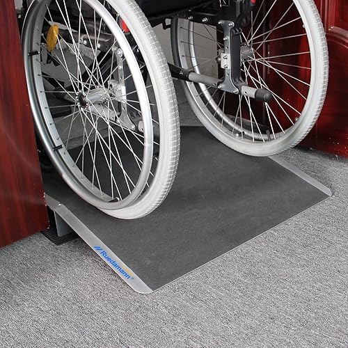 Ruedamann 15.5" L x 1" H Wheelchair Ramp,600lbs Capacity,Bridge Threshold Ramp with Supporting Frame and Non-Slip Surface,Aluminum Ramp for Wheelchairs, Stairs,Vans, Steps