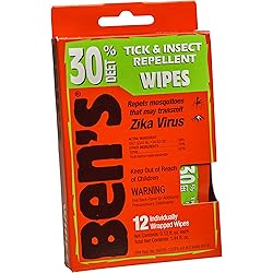 Ben's 30% DEET Mosquito, Tick and Insect Repellent Wipes, 12 Count, One Color