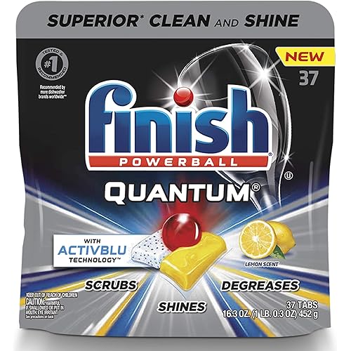 Finish - Quantum with Activblu Technology - Dishwasher Detergent - Ultra Degreaser with Lemon - Powerball - Ultimate Clean and Shine - Dishwashing Tablets - 37 Count