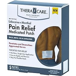 Thera|Care 4% Lidocaine Menthol | Maximum Strength Pain Relief Patch | 3.9” x 5.5” | 5-Count Box