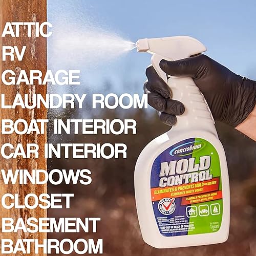 Concrobium Mold Control - Mold and Mildew Remover- Household 32 oz. Sprayer Cleaner for the Elimination and Prevention of Mold, Mildew, and Musty Odors- Effective Inhibitor on Hard and Fabric Surfaces- Bundled with Comfort Handled Scrub Brush