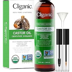Cliganic USDA Organic Castor Oil, 100% Pure 8oz with Eyelash Kit - For Eyelashes, Eyebrows, Hair & Skin | Natural Cold Pressed Unrefined Hexane-Free | DIY Carrier Oil | Cliganic