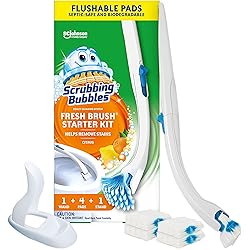 Scrubbing Bubbles Fresh Brush Toilet Bowl Cleaning System Starter Kit, Stain Removing, Citrus Action Scent, Includes: Wand 4 Refills 1 Stand