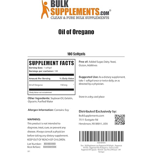 BulkSupplements.com Oil of Oregano Softgels - 150 mg - Oregano Essential Oil - Oregano Oil Capsules - Oregano Oil Supplement - Oregano Oil Pills - Oregano Oil Essential Oil 100 Count - 100 Servings