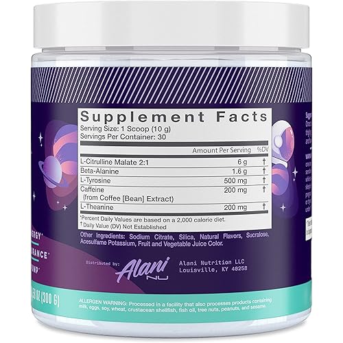 Alani Nu Pre Workout Supplement Powder for Energy, Endurance & Pump | Sugar Free | 200mg Caffeine | Formulated with Amino Acids Like L-Theanine to Prevent Crashing | Cosmic Stardust, 30 Servings