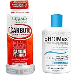 Herbal Clean Same-Day Detox Bundle, QCarbo16 Detox Drink, Strawberry Mango Flavor, 16 Fl Oz, with pH10Max Alkaline Water Drops, 2 Fl Oz
