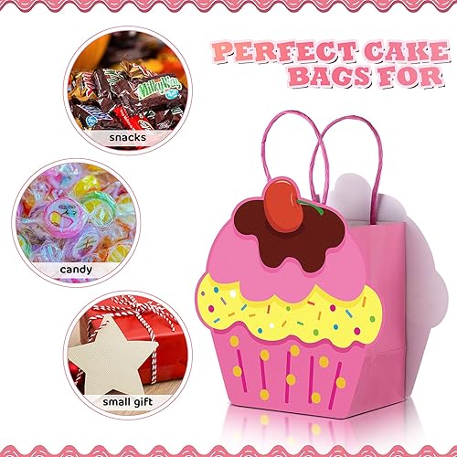 24 Pieces Colorful Cupcake Shaped Small Gift Bags Birthday Party Favor Paper Bag with Handle for Children Party Baby Showers Birthday Party Return Favor