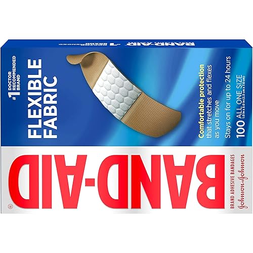 Band Aid Brand Sterile Flexible Fabric Adhesive Bandages, Comfortable Flexible Protection & Wound Care for Minor Cuts, Pad Designed to Cushion Painful Wounds, One Size, 2 Pack, 100 Ct, Beige