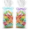 50 Counts 15 x 25 cm Clear Flat Cello Cellophane Treat Bags Cellophane Block Bottom Storage Bags SweetPartyGiftHome Bags with Colorful Bag TiesOrganza Ribbon