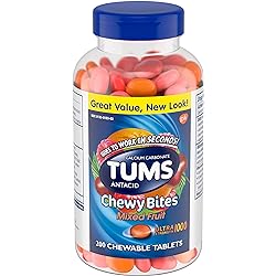 TUMS Antacid Chewable Bites - Ultra Strength Chewable Tablets for Heartburn and Indigestion Relief, Mixed Fruit Flavored. 200 Count Bottle