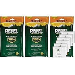 Repel 94100 Sportsmen 30-Percent Deet Mosquito Repellent Wipes, 15 Count, Case Pack of 3
