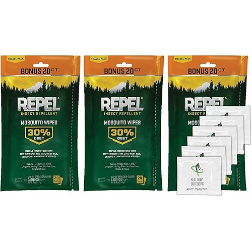 Repel 94100 Sportsmen 30-Percent Deet Mosquito Repellent Wipes, 15 Count, Case Pack of 3