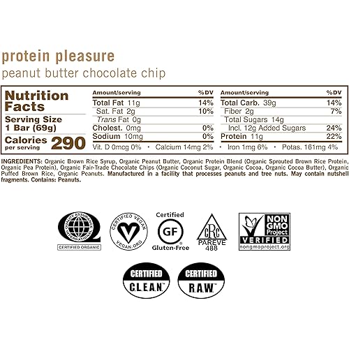 GoMacro MacroBar Organic Vegan Protein Bars - Peanut Butter Chocolate Chip 2.4 Ounce Bars, 12 Count