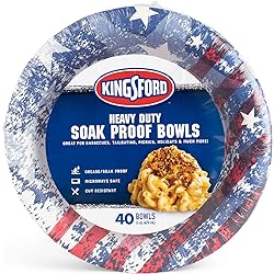 Kingsford Heavy Duty Soak Proof Paper Bowls, 16 oz - 40 Count Paper Bowls for Barbecues, Picnics & Holidays Microwave Safe Disposable Bowls | American Flag Bowls, Patriotic Bowls