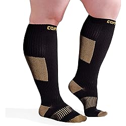 CopperJoint Wide Calf Copper Compression Socks for Women & Men - Diabetic Sock, Improves Circulation, Reduces Swelling & Pain - For Nurses, Running, Everyday Use - Copper Infused Nylon X-Large