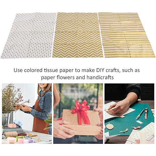 cyrank 30 Sheets Tissue Paper Gift Wrap Bulk, Metallic Gold Tissue Paper Bulk Gift Wrapping Accessory Wrap for Wedding Birthday Party Favor Decor