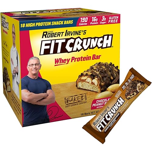 FITCRUNCH Snack Size Protein Bars, Designed by Robert Irvine, World’s Only 6-Layer Baked Bar, Just 3g of Sugar, Gluten Free, High Protein & Soft Cake Core 18 Count Peanut Butter 1 Chocolate Chip Cookie Dough Bar