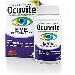 Ocuvite Eye Vitamin & Mineral Supplement, Contains Zinc, Vitamins C, D, E, Omega 3, Lutein & Zeaxanthin, 50 Count