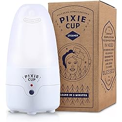 Pixie Menstrual Cup Steamer Sterilizer Cleaner - Wash Your Cup Kill 99.9% of Germs with Cleanser Steam - 3 Minutes and Your Period Cup is Sterile! Automatic Timing Shut Off Switch White