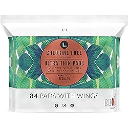 L. Chlorine Free Ultra Thin Pads Regular Absorbency, Organic Cotton, Free from Chlorine Bleaching, Pesticides, Fragrances, or Dyes, 84 Count