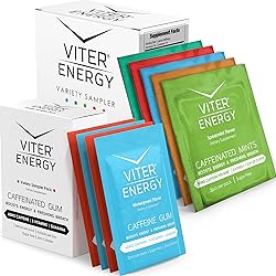 Viter Energy Original Caffeine Mints and Caffeine Gum Variety Flavor Sampler Pack Bundle - Caffeine, B Vitamins, Sugar Free, Vegan, Powerful Energy Booster for Focus and Alertness