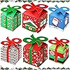 3D Christmas Goody Gift Boxes Treat Boxes Cookie Boxes Small Gift Boxes with Bows Xmas Goodie Paper Boxes for Xmas Holiday School Classroom, Christmas Candy Supplies, 3 x 3 x 3 Inch, 6 Styles