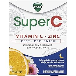 Super C Nighttime Daily Supplement to Rest and Replenish with Vitamin C, B Vitamins, and a Blend of Quality Herbal Extracts, Coated to be Easy to Swallow, from The Makers of Vicks, 28 ct