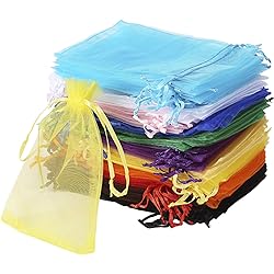 Bouraw 120Pcs Organza Bags 4x6 Inches with Drawstring, Jewelry Pouches Wedding Party Christmas Favor Gift Bags Mixed Color