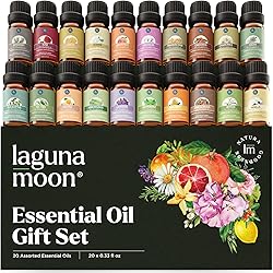 Essential Oils Set - Top 20 Organic Gift Set Oils for Diffusers, Humidifiers, Massages, Aromatherapy, Candle Making, Skin & Hair Care - Peppermint, Tea Tree, Lavender, Eucalyptus, Lemongrass 10mL
