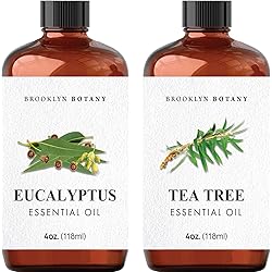 Brooklyn Botany Eucalyptus Essential Oil & Tea tree Essential Oil Set – 100% Pure & Natural – 4 Fl Oz Therapeutic Grade Essential Oil with Glass Dropper - Essential Oil for Aromatherapy and Diffuser