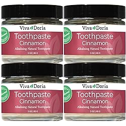 Pack of 4 Viva Doria Natural Toothpaste Fluoride Free Tooth Paste -- Cinnamon, Refreshes Mouth, Freshens Breath, Keeps Teeth and Gum Healthy, Cinnamon Flavor, 3 oz Glass jar