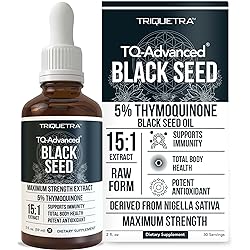 Black Seed Oil TQ Advanced - 5% Thymoquinone, Highest Concentration Available - 15:1 Concentrate from Nigella Sativa, Raw Form, Vegan, Glass Bottle Plus Dropper 2 oz. - 30 Servings