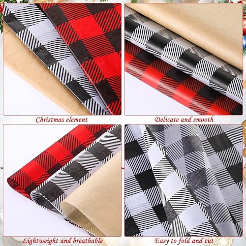 20 x 20 Inch Large Size Christmas Buffalo Plaid Tissue Paper 60 Sheets Christmas Wrapping Paper Rustic Art Holiday Wrapping Paper for Wrapping DIY Crafts Decoration