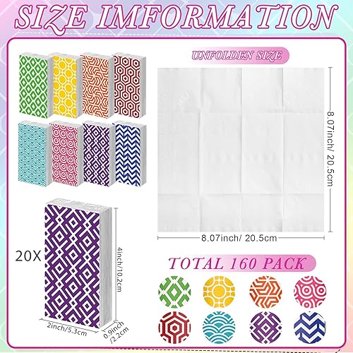 160 Counts Pocket Sized Facial Tissues Travel Tissues 3 Ply Small Portable White Facial Tissue with Geometric Print Designed Package