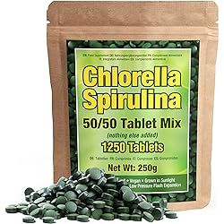 Premium Chlorella Spirulina 1,250 Tablets - 4 Months Supply, Non-GMO, Vegan Organic Capsules, Cracked Cell Wall, Alkalizing, High Protein with IronZincChlorophyll, by Good Natured