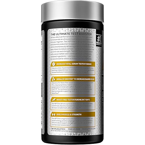 Testosterone Booster for Men | MuscleTech Test HD Elite Test Booster | Muscle Builder Nitric Oxide Booster | Boron Supplement & Tribulus Terrestris for Men | Increased Blood Flow | 120 Count