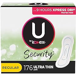 U by Kotex Security Ultra Thin Feminine Pads, Regular Absorbency, Unscented, 176 Count 4 Packs of 44 Packaging May Vary