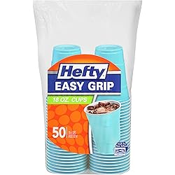 Hefty Easy Grip Plastic Cups, 18 Oz, 50 Ct, Sky Blue by Hefty