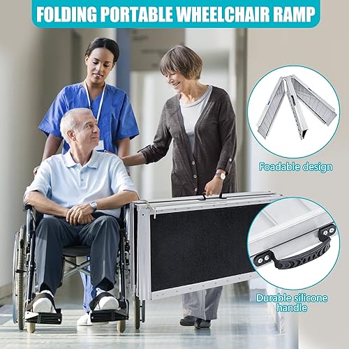7FT KOLO Foldable Wheelchair Ramp, 84" L x 31.3" W, 600 lbs Capacity, Non-Skid Portable Ramps for Steps, Lightweight with Handle, for Wheelchairs Scooters to Home Steps Stairs Doorways